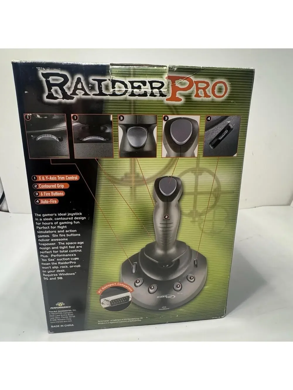 Raider Pro PC Joystick Gameport Windows 95 98 NOS Open Box Vintage Flight No Man